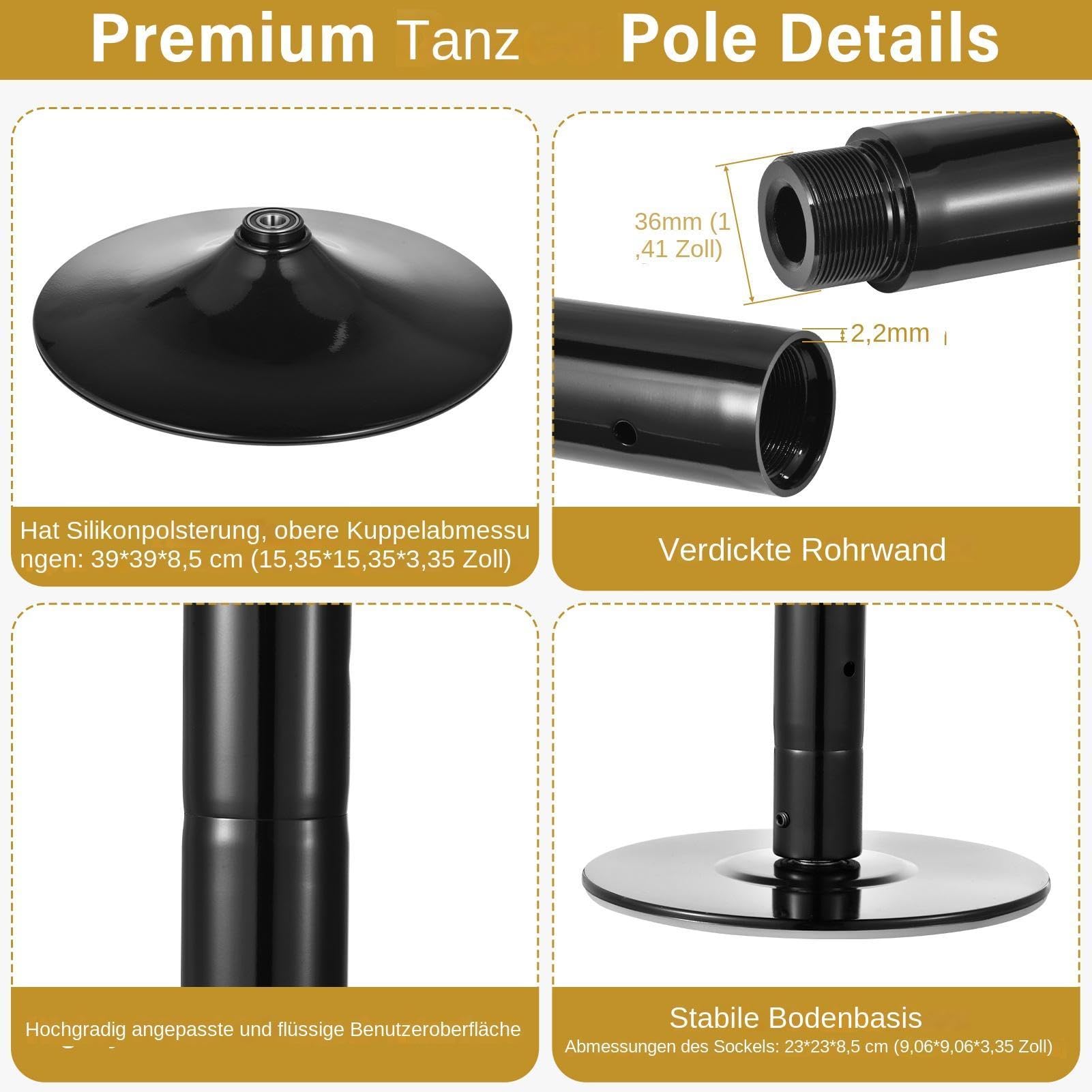 Poledance - Asta professionale per pole dance, regolabile in altezza, 223-280 cm, statica e girevole, con prolunga, in acciaio cromato, portata 200 kg, per pole dance, ginnastica, fitness