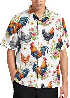 Men's Tropical Print Shirt Button Down Short Sleeve Lightweight for Beach Wedding Party