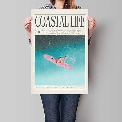 Miniatura 2 de Nanxiwofee Lienzo decorativo para pared de niña surfista, póster para decoración de habitación de playa, tabla de surf, periódico, verano, playa,