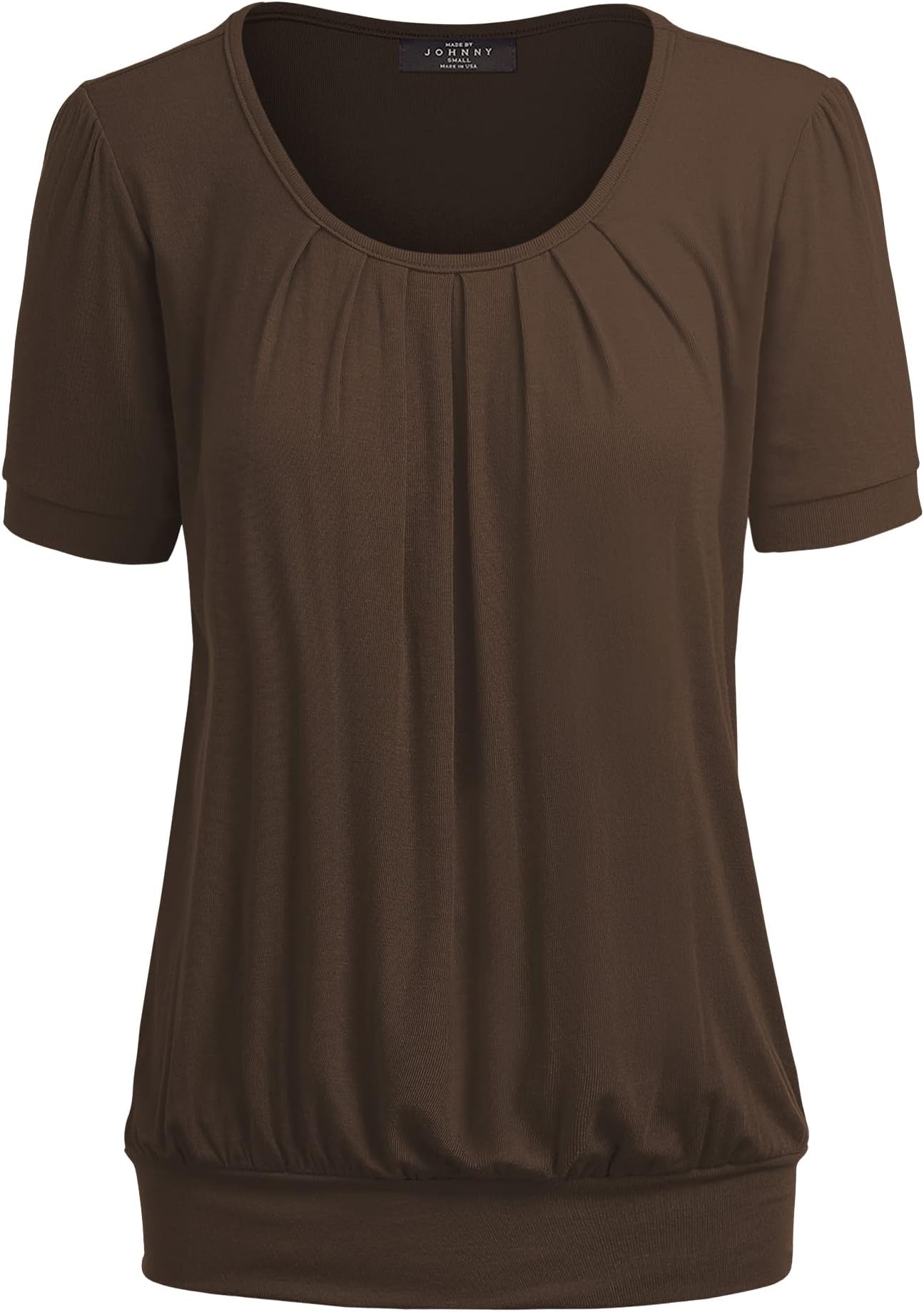 Women's Scoop Neck Short Sleeve Pleated Front Blouse Tunic Top Plus Size