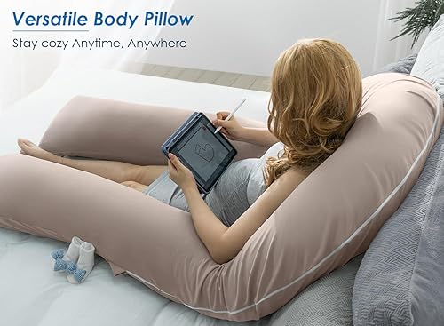 Miniatura 39 de QUEEN ROSE Almohadas de embarazo, almohada corporal refrescante en forma de U de 60 pulgadas para dormir, almohada de maternidad extra larga