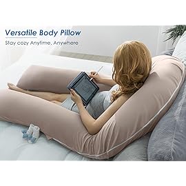 QUEEN ROSE Extra Long U Shaped Body Pillow, Cooling Pregnancy Pillows for Sleeping, 65 Inch Full Body Support Maternity Pillow for Adults, Support for Back, Hip, Legs for Pregnant Women, Nomad