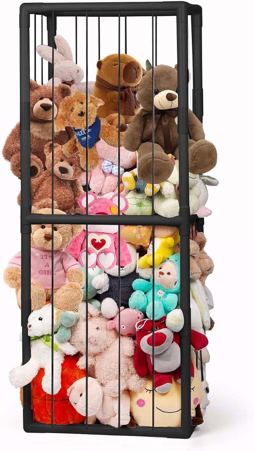 Stuffed Animal Storage, Kids Toy Zoo Storage Organizer with Elastic Band, Thicken PVC Tube Large Stuffed Animals Holder for Nursery Playroom Bedroom Room Furniture Plush Storage(Black)