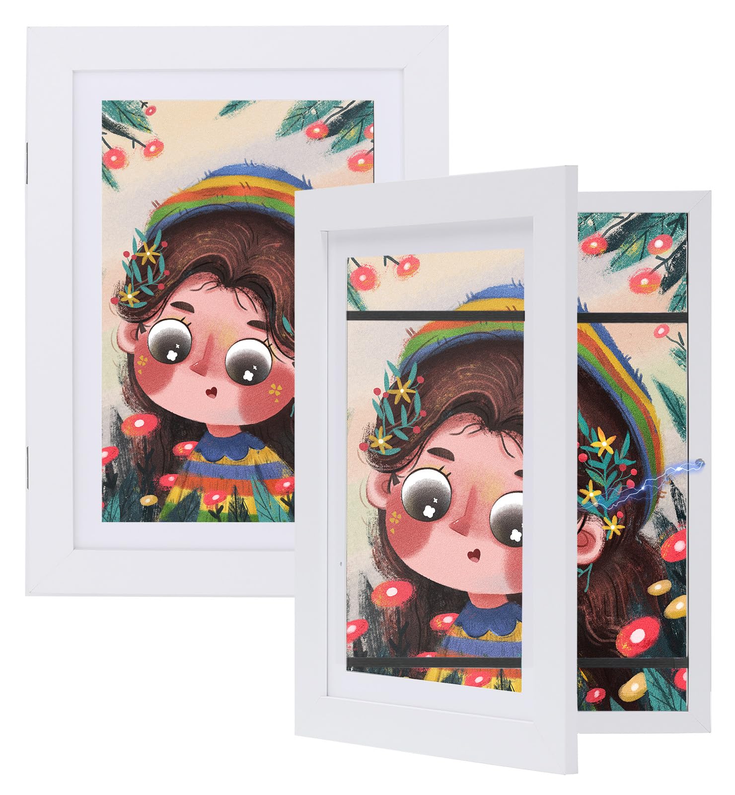 SanerDirect 2 Pack Kid's Art Frame Front Opening, A4 Artwork Frame Changeable| Hinged Wooden Frame for Picture Display, Drawing Storage (12.8"x9.4")
