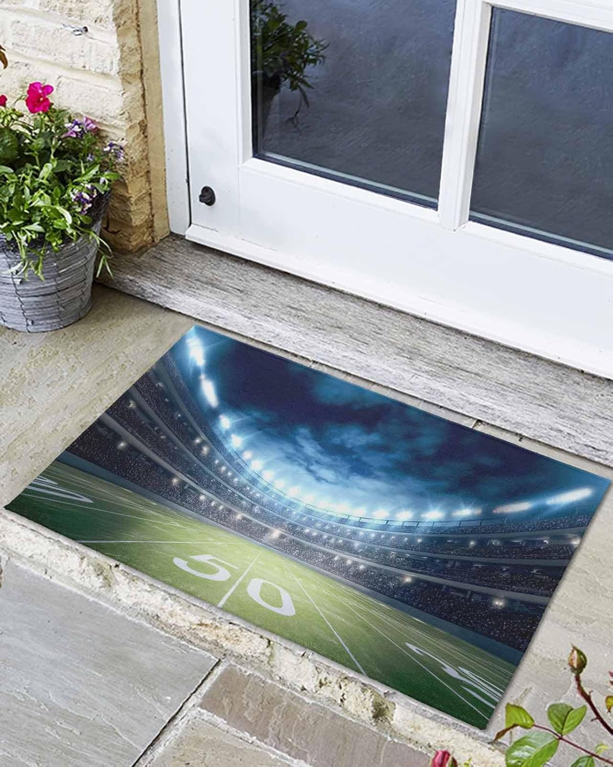 Welcome Doormat, American Football Rugby Sport Non-Slip Front Door Mat Absorbent Bath Mats, Glow Kitchen Rug Entrance Rugs for Bathroom Bedroom 24x32in