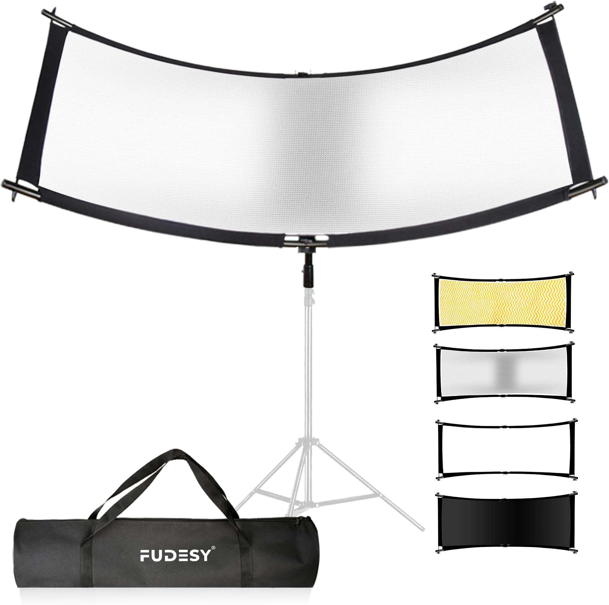 67"x24" Curved Reflector, 4-in-1, U-Shape Clamshell Reflector | Lighting Diffuser with Carrying Bag for Photography Studio Portrait Video Shooting, Black/Gold/White/Silver