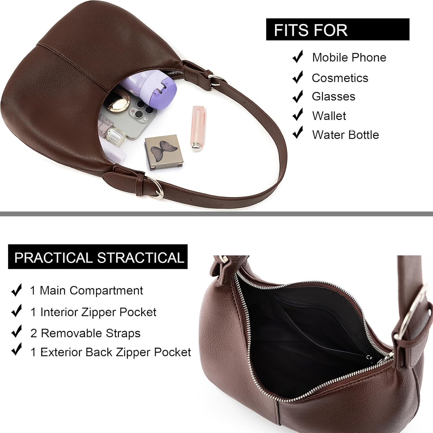 NIUEIMEE ZHOU Hobo Bags for Women Soft Vegan Leather Crescent Shoulder Handbag Slouchy Tote Crossbody Purses - Image 7