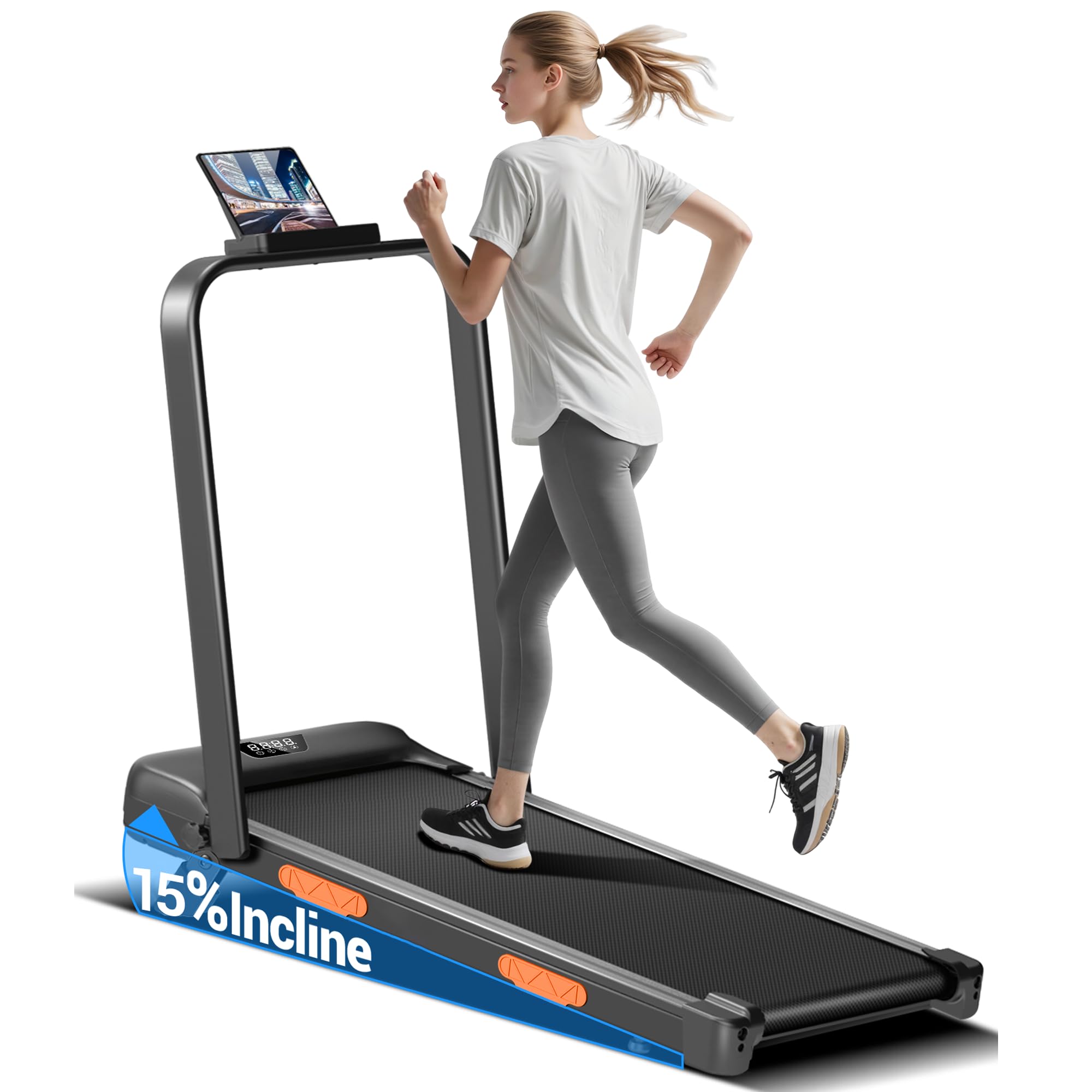 UMAY 2.5HP Tapis de Course Pliable Inclinable 15%, à Triple Amortissement | 10km/h Treadmill Walking Pad, Tapis de Marche Pliable Inclinable, Télécommande, Charge Max 136KG