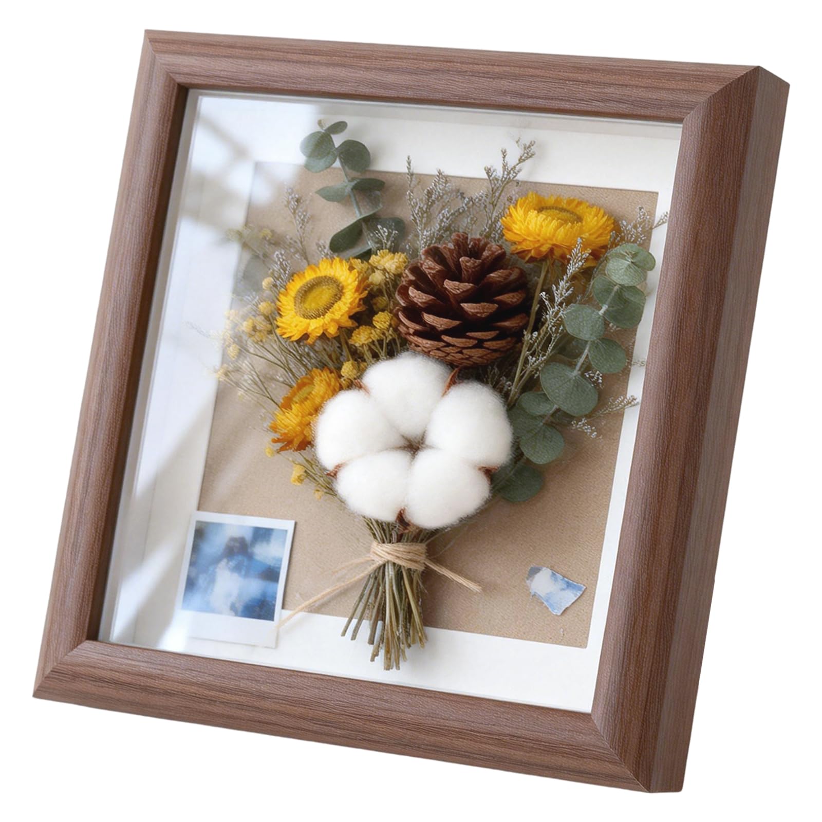 4'' Shadow Box Frame - Solid Wood Picture Frame - Sturdy Rustic Memory Box Display Case for Photos, Flower,Memorabilia, Medals, Wedding, Pins, Awards,Tickets and 3D Items