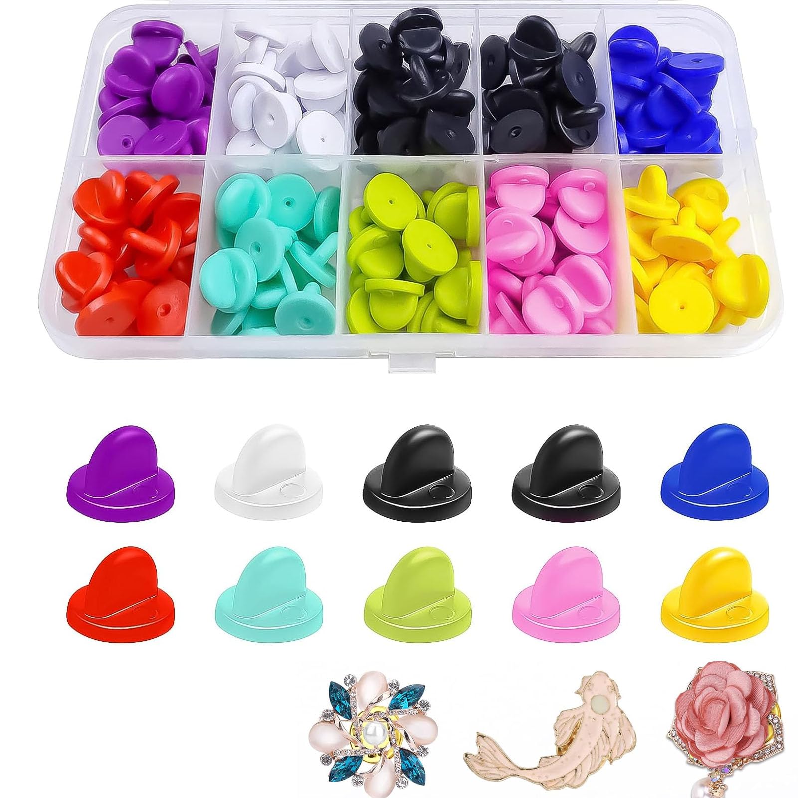 AzoneeAzonee Rubber Pin Backs Locking, 150Pcs Locking Pin Backs with Storage Case, Lapel Pin Backs, Pin Backs Pin Keepers for Brooch Tie Hat Badge Insignia, Silicone Pin Locks