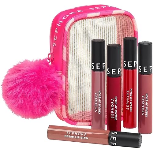 SEPHORA Collection 5 Piece Cream Lip Stain Makeup Gift Set (01 Always Red, 13 Marvelous Mauve, 94 Cherry Moon, 122 Casual Peach, Winter Rose)