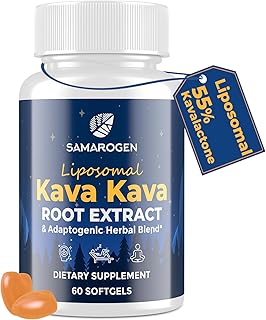 Kava Kava Capsules Root Extract Supplement Liposomal 55% Kavalactones with Ashwagandha Chamomile Lemon Balm Passionflower for Relax & Good Sleep (60 Softgels)
