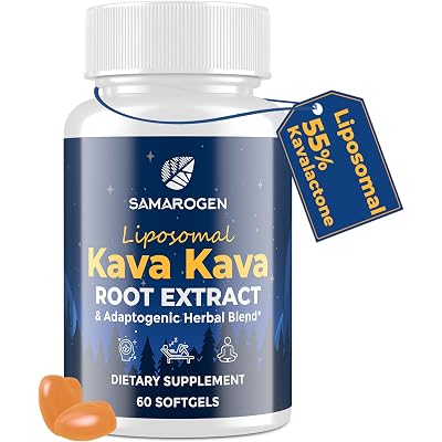 Kava Kava Capsules Root Extract Supplement Liposomal 55% Kavalactones with Ashwagandha Chamomile Lemon Balm Passionflower for Relax & Good Sleep (60 Softgels)