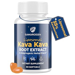 Kava Kava Capsules Root Extract Supplement Liposomal 55% Kavalactones with Ashwagandha Chamomile Lemon Balm Passionflower for Relax & Good Sleep (60 Softgels) - Amazon product rated Grade A