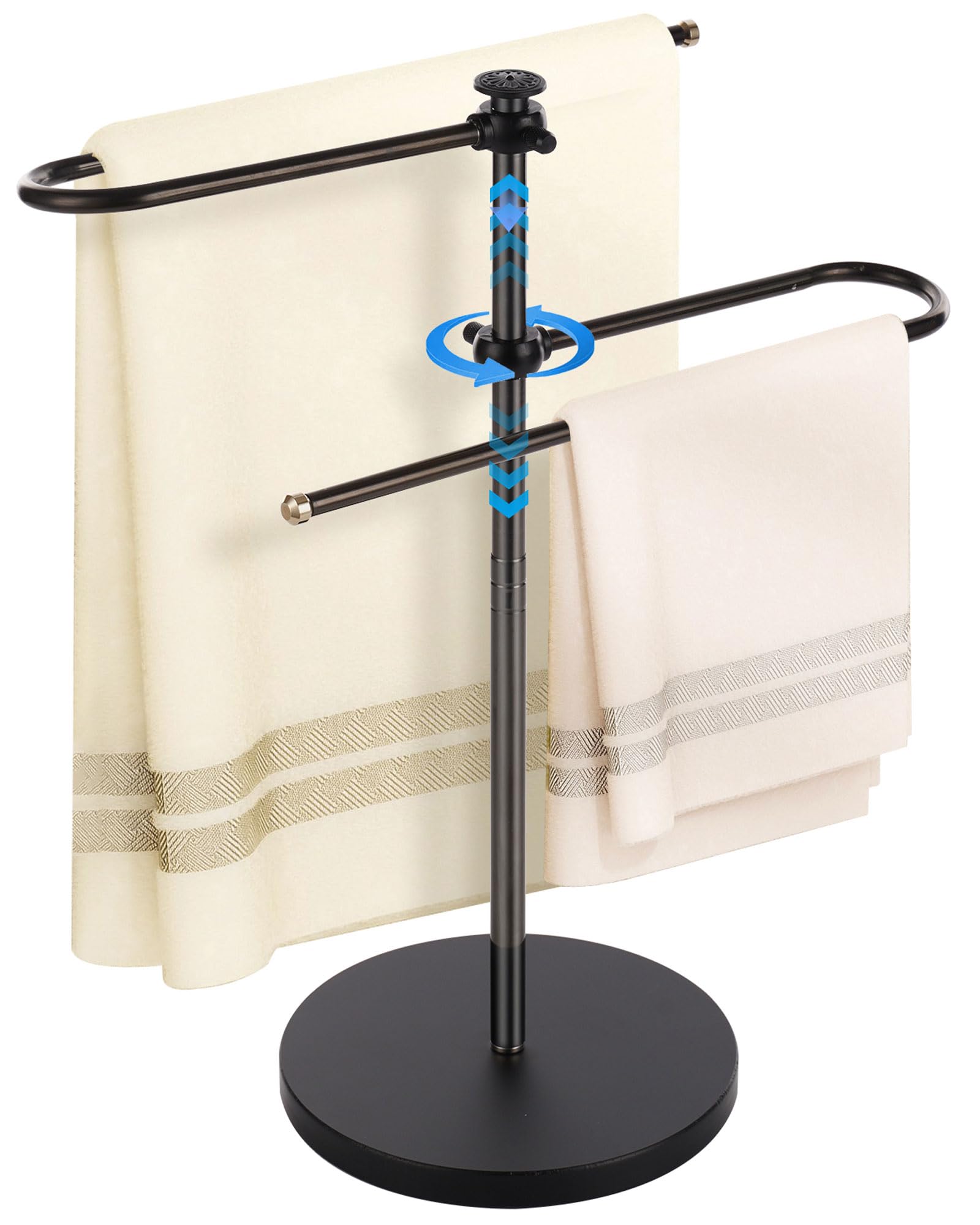 Freestanding Hand Towel Holder for Bathroom Countertop, Adjustable Towel Rail Stand with 360° Rotating & Extendable Arms, Jewellery Organiser Rack, 304 Stainless Steel Vanity Towel Holder, Black