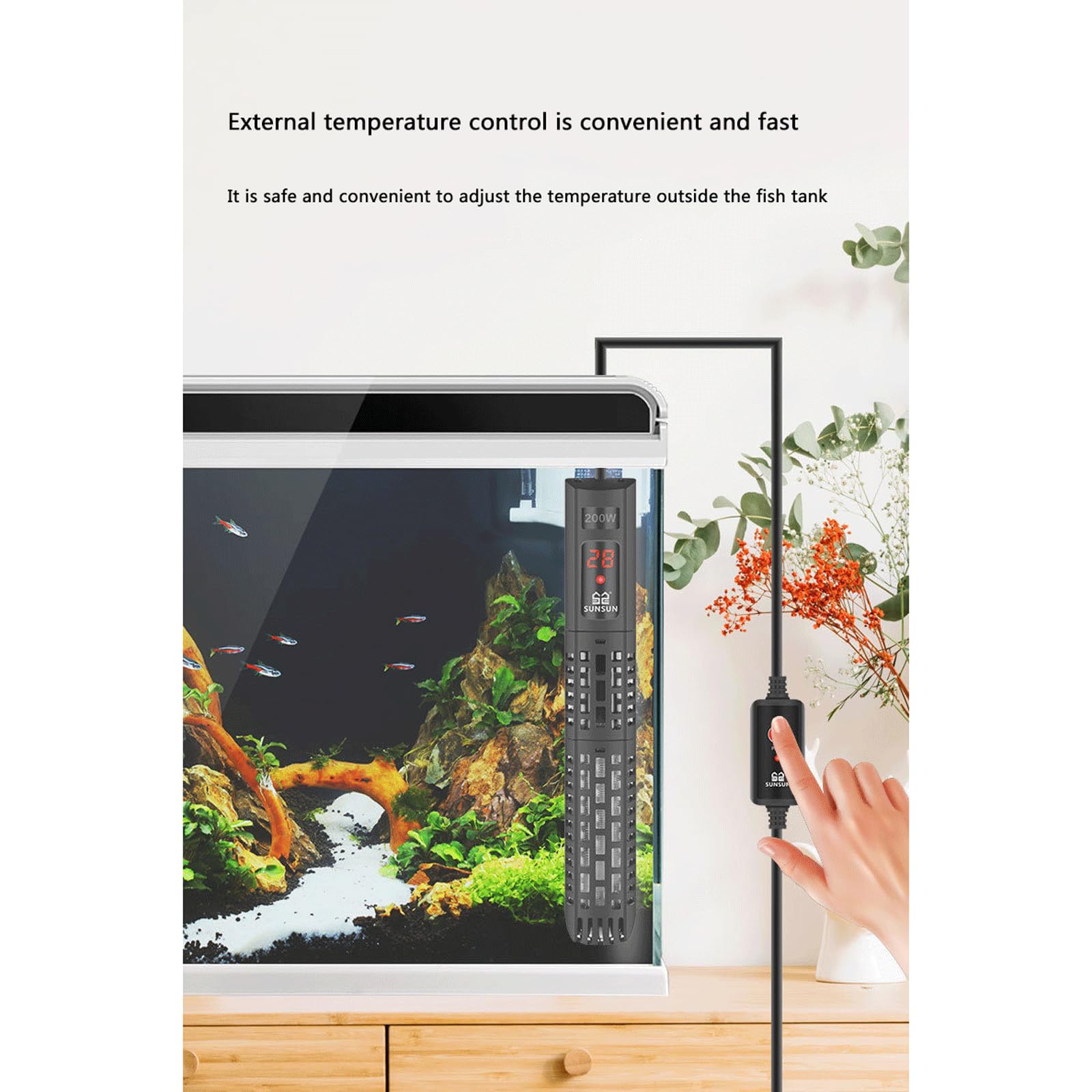 Asta di Riscaldamento per Acquario Termostato Visualizzazione Digitale Vetro Esterno Controllo Temperatura Serbatoio con Manicotto Protettivo AntiGraffio,300W