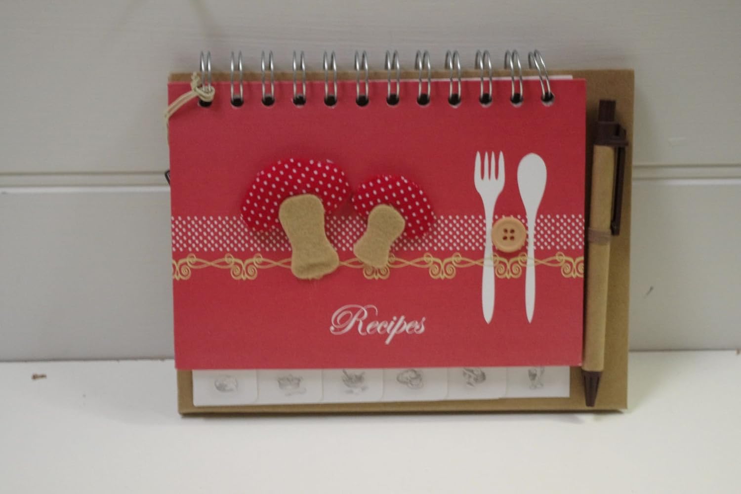 Recipe Book Holder Complete With Pen & Indexed Mushroom Freestanding