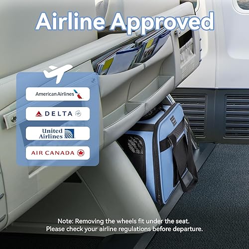 Vista 34 de PETSFIT Transportador de gatos aprobado por aerolíneas con ruedas diseñado para perros pequeños/gatos con cuerda de seguridad ajustable y ruedas