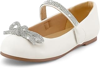 K KomForme Girl's Bow Mary Jane Dress Shoes Ballet Princess Flats with Rhinestone Strap for Party Wedding School, Toddler/...