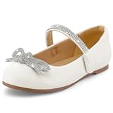 Girl's Bow Mary Jane Dress Shoes Ballet Princess Flats with Rhinestone Strap for Party Wedding School, Toddler/Little Kid/Big Kid