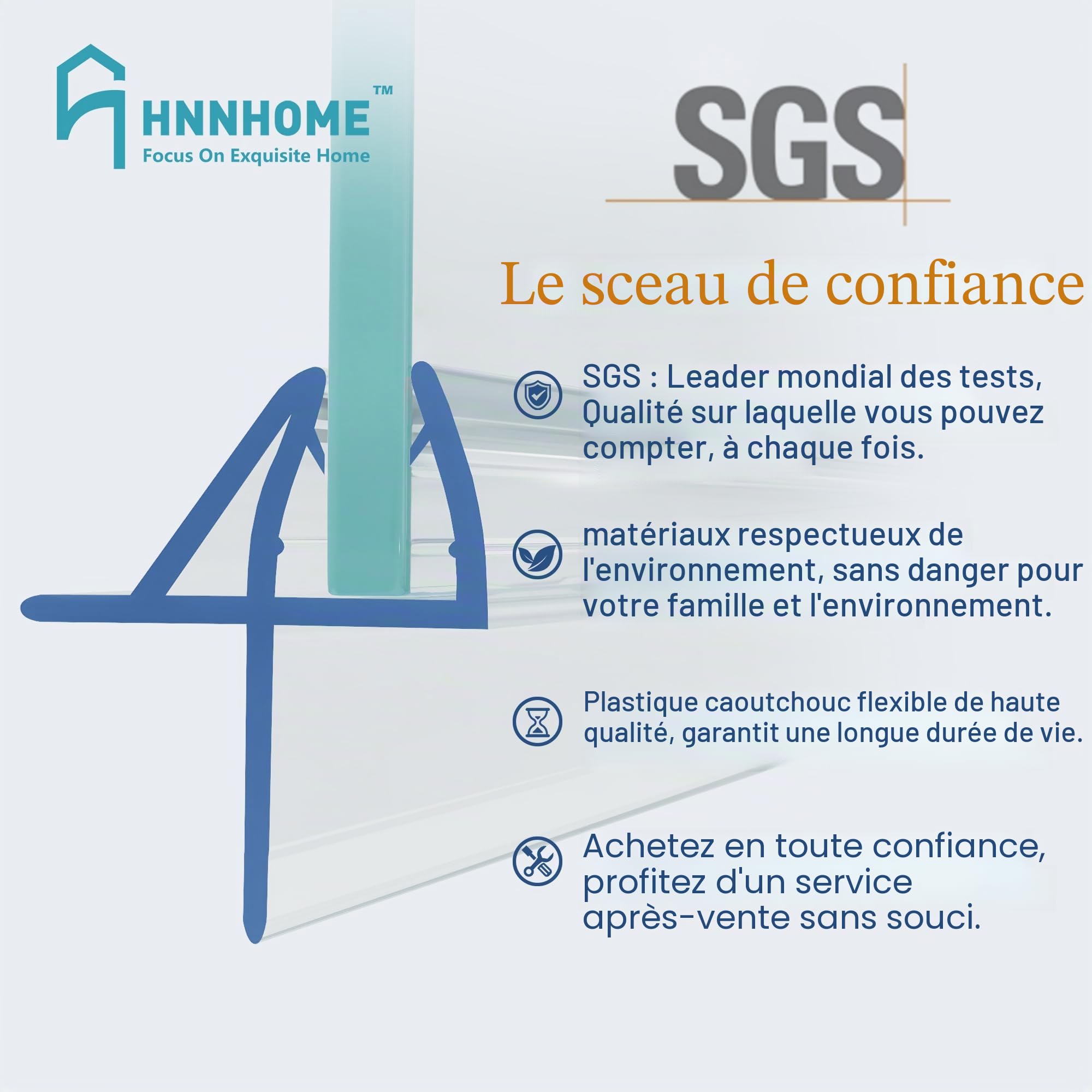 HNNHOME Joint d'étanchéité 870 mm de porte de douche en verre de 4-6 mm d’épaisseur avec écart jusqu'à 11 mm, design unique