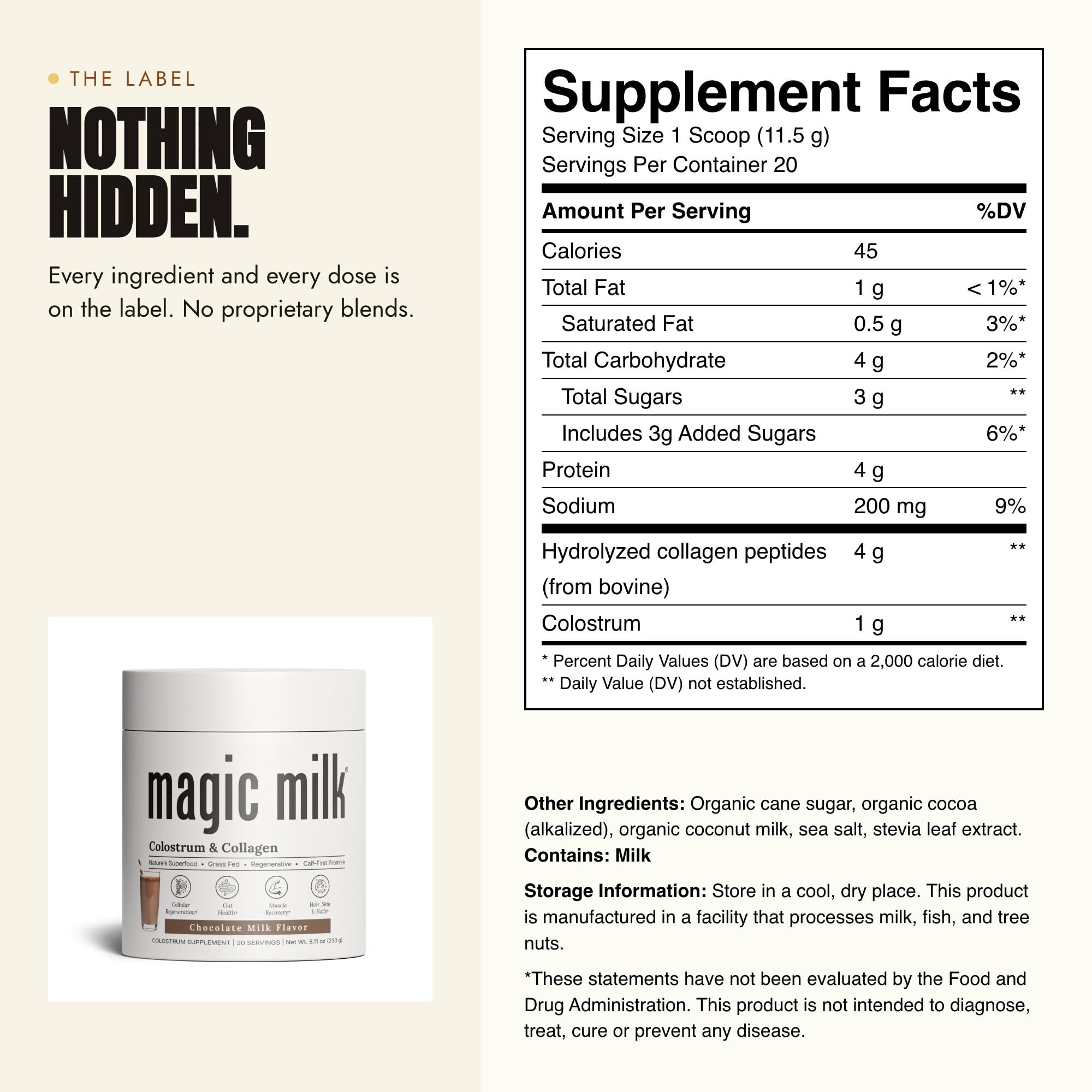 magic milk - Chocolate Colostrum Powder with Collagen Peptides, 20 Servings — Amazon image 2