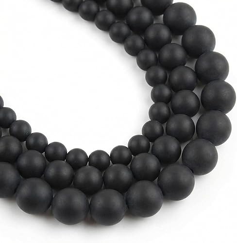 Yochus 60 cuentas de piedras preciosas de ónix negro mate natural, 0.236 pulgadas (0.236 in), cuentas redondas sueltas para hacer joyas, aretes