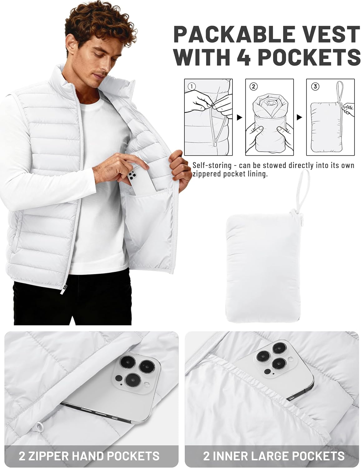TACVASEN Men's Lightweight Packable Puffer Vest Outerwear Winter Water Resistant Sleeveless Jacket for Outdoor Golf Work - Image 4
