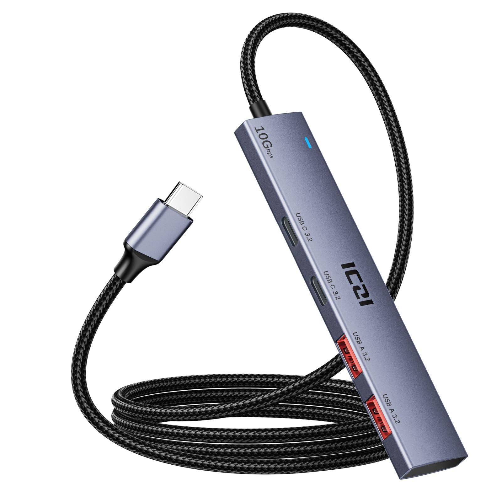 ICZI Hub USB C 3.2 10Gbps 4 Porte Sdoppiatore Adattatore 120cm con 2*USB-A e 2*USB-C Compatibile con Macbook Air/Pro, Laptop, Surface, Galaxy S25, iPhone 16