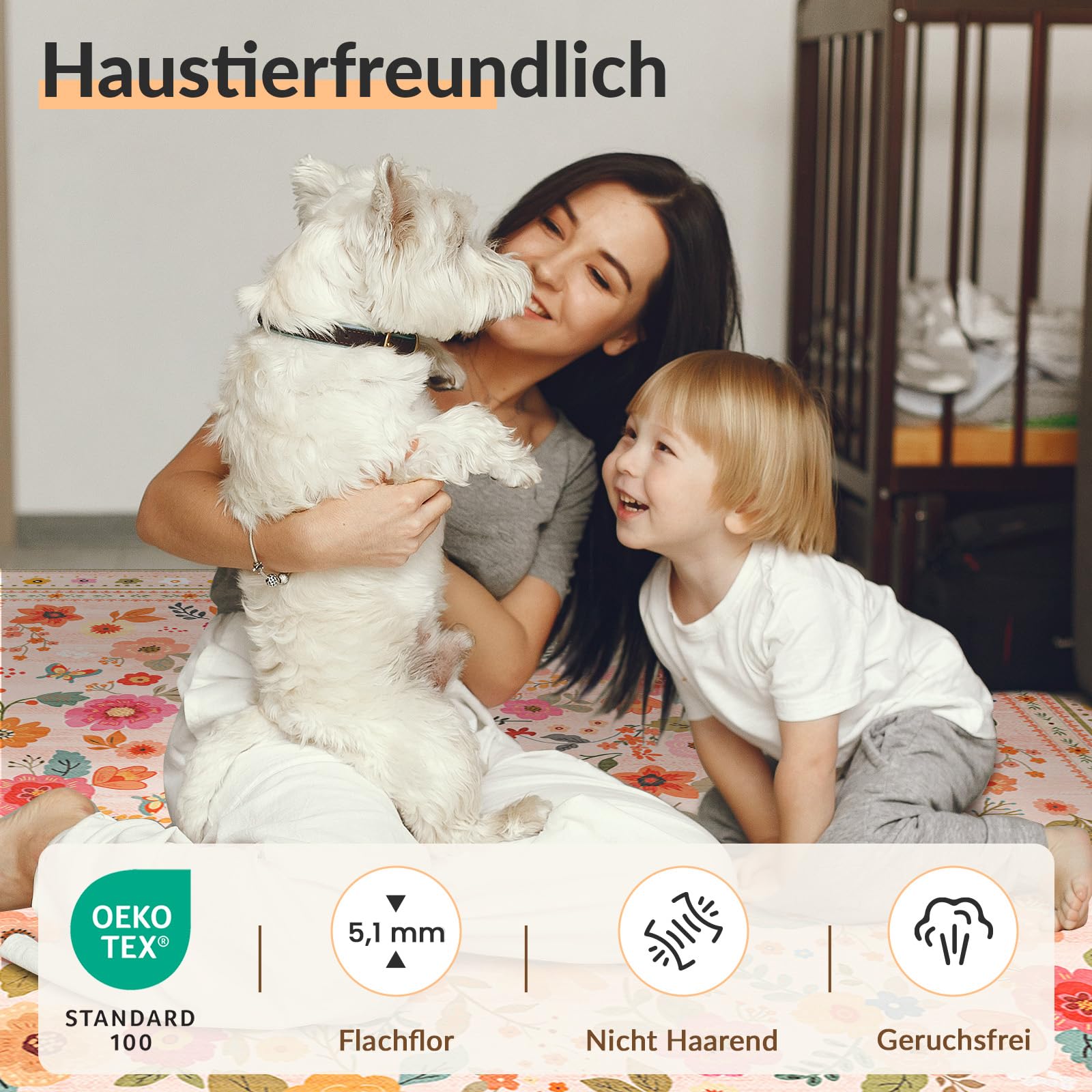 INOVADAY Waschbarer Teppich 90x150 cm Boho Stil Kurzflor rutschfest Blumen Print Design Teppich für Wohnzimmer Schlafzimmer Esszimmer Büro Kinderzimmer Rosa/Beige - 5