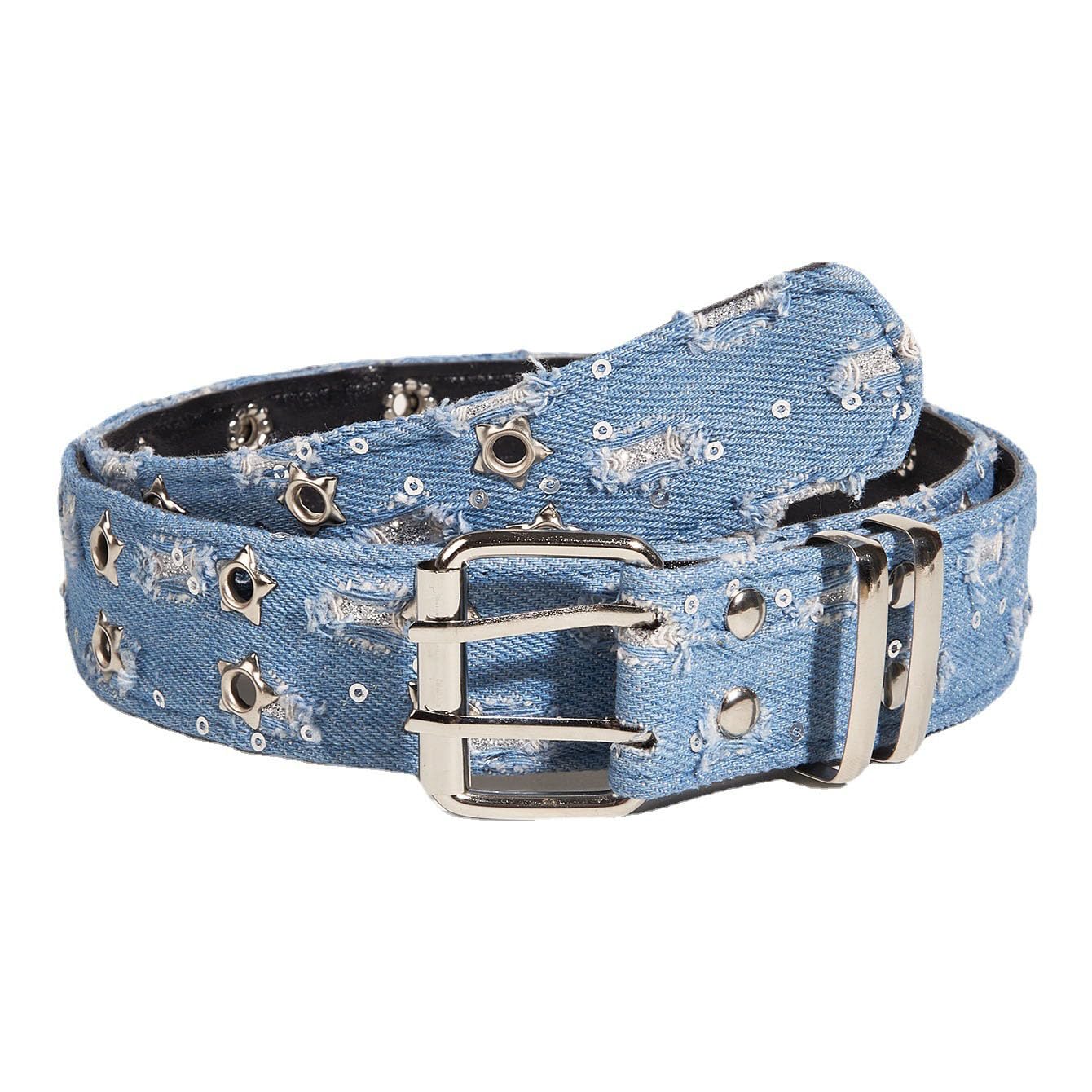 Generic Vintage Women's Belt Double Star Shaped Grommet Punk Denim Waist Belts for Women Girl Dress Jeans Pants Blouse Tshirt, Blue, 103cm