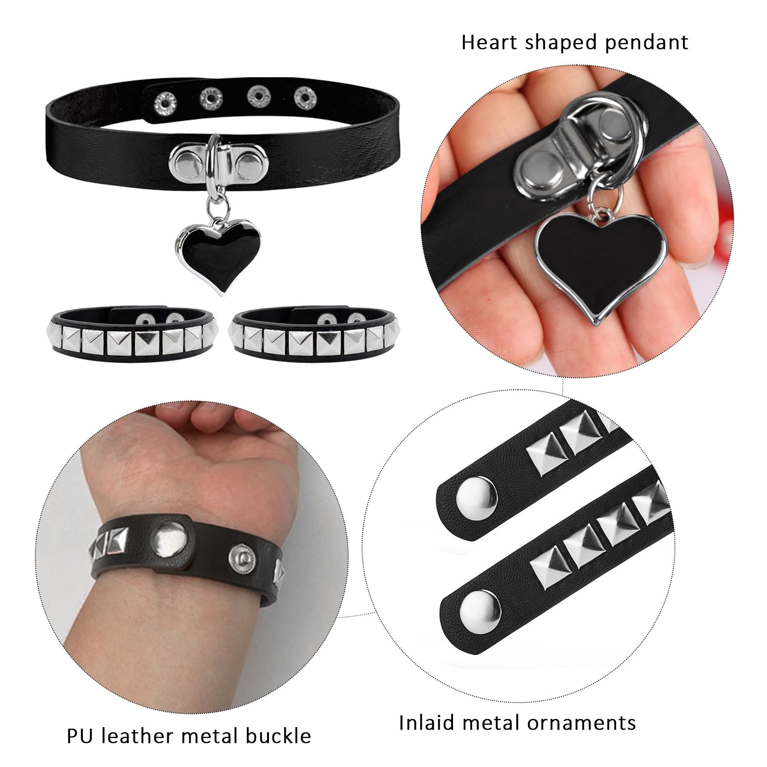 2 pulseras, 1 collar, pulsera gótica, punk, accesorios punk
