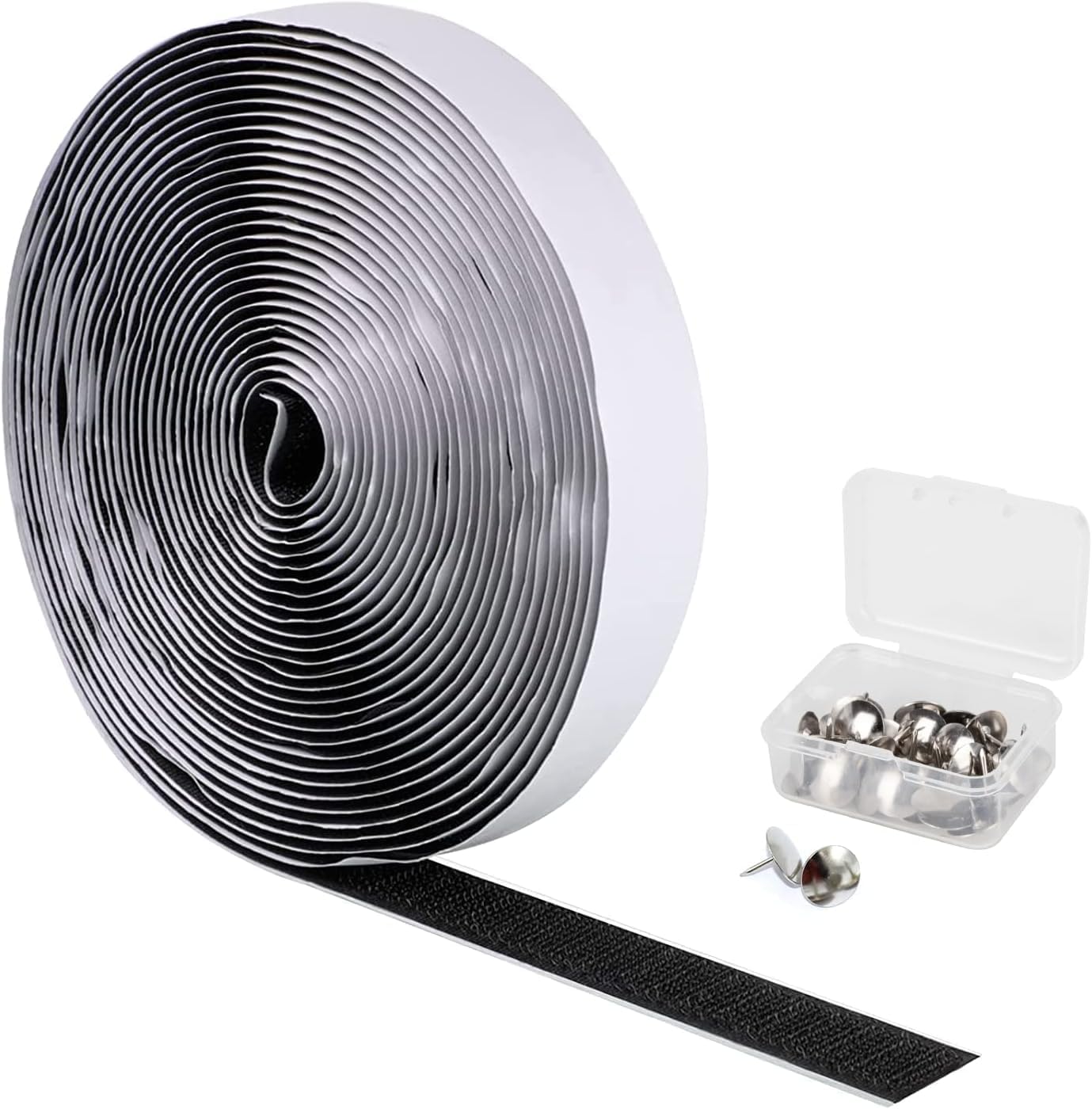 Nylon Hook&Loop Strips for Magnetic Screen Door Heavy Duty, Strong Self-Adhesive Not Easy to Fall, Screen Door Fastener with 20PCS Pushpins (0.78'' W x 22.63 Feet)