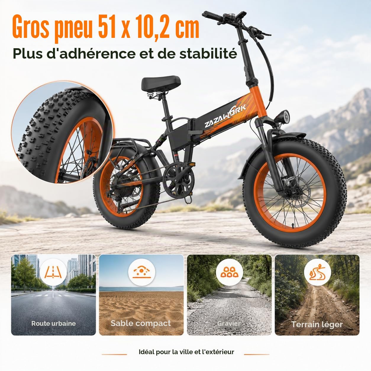CF1000 Vélo Électrique Pliant Fat Bike 20 Pouces, Batterie 48V 20Ah, Autonomie 120 km, Couple 60 Nm, 7 Vitesses, Double Suspension, Freins Hydrauliques (Blanc et Rouge)