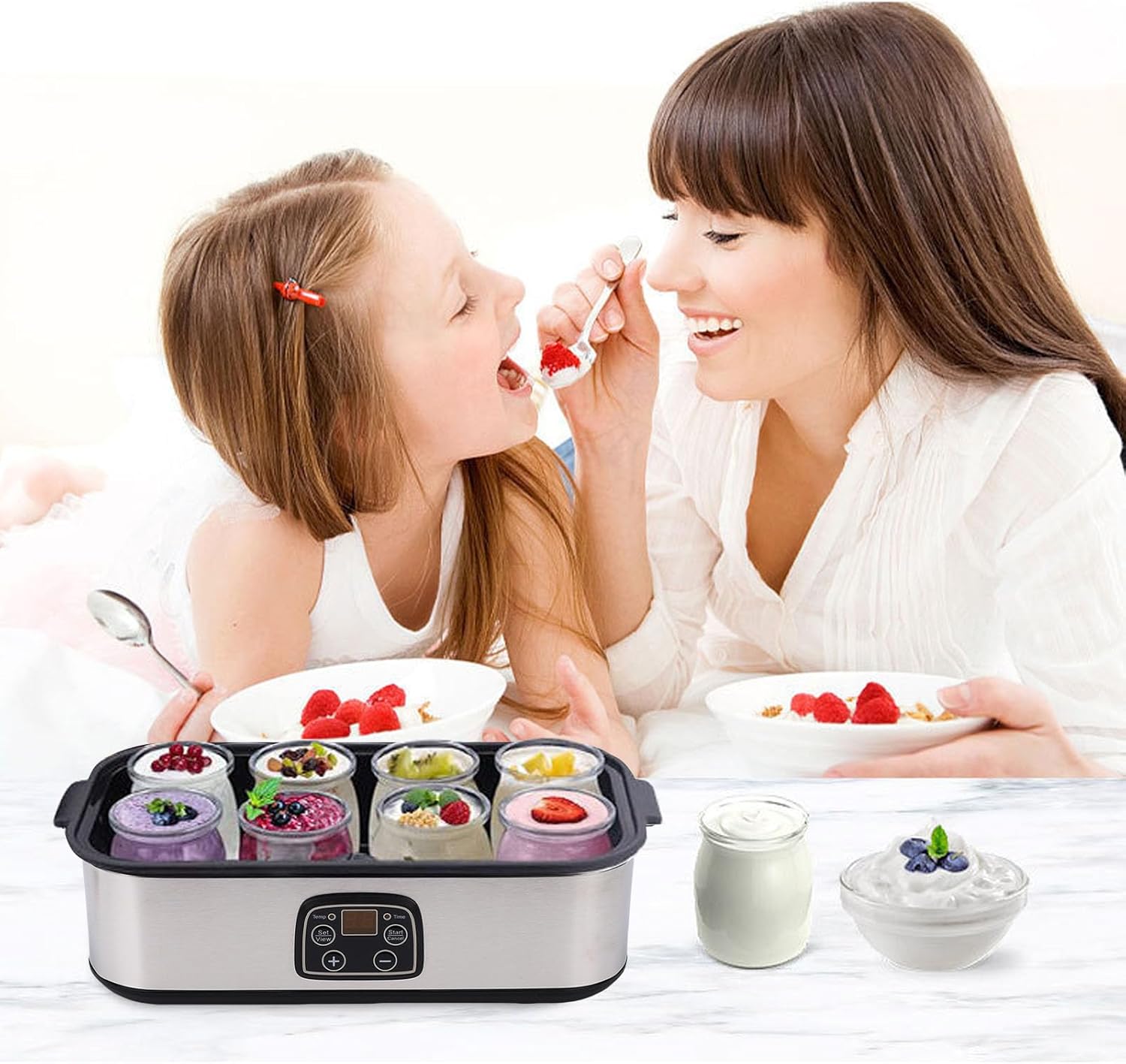 AUNMAS Digital Yogurt Machine, Electric Yogurt Maker with 8 Glass Cups for Home Gut Health Jam Smoothie Ice Cream, Constant Temperature 48h Timer (US Plug 110V)