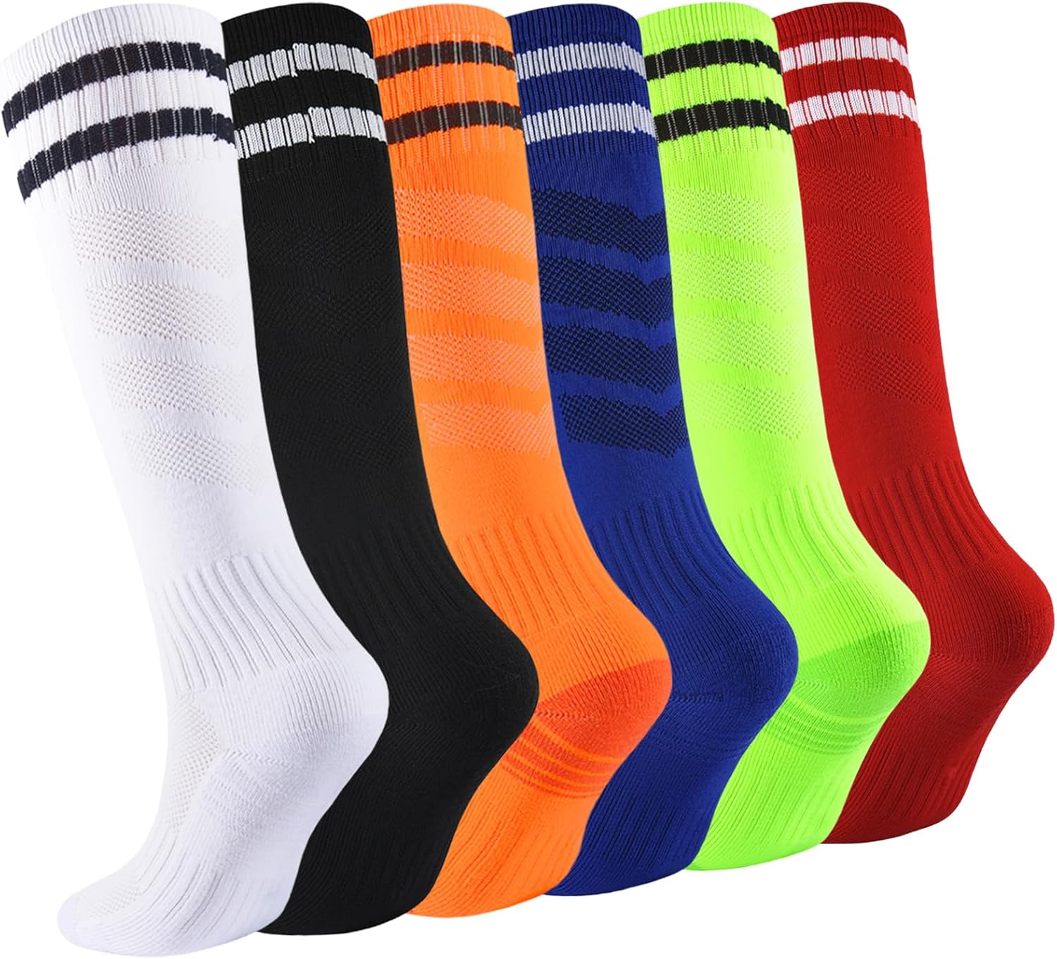 Kids Soccer Socks Boys Football Socks Youth Baseball Socks Girls Stripes Knee High Socks 6 Pairs