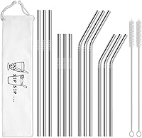 Hiware 12-Pack Reusable Stainless Steel Straws with Case & Brushes - Fits 20oz/30oz Tumblers, Dishwasher Safe, Eco-Friendly
