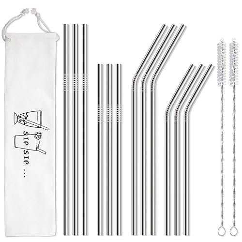 Hiware 12-Pack Reusable Stainless Steel Metal Straws with Case -