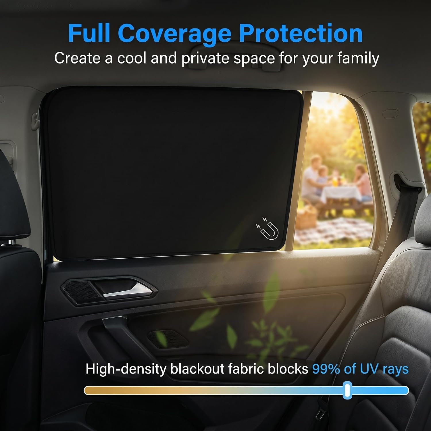 4 PCS Car Side Window Sun Shade, 24.40" x 18.89" x 12.99" 31.49" x 18.89" Front Rear Magnetic Window Shades, Strong Blackout Privacy Protective Curtain, Heat Insulation for Most Cars (Black)