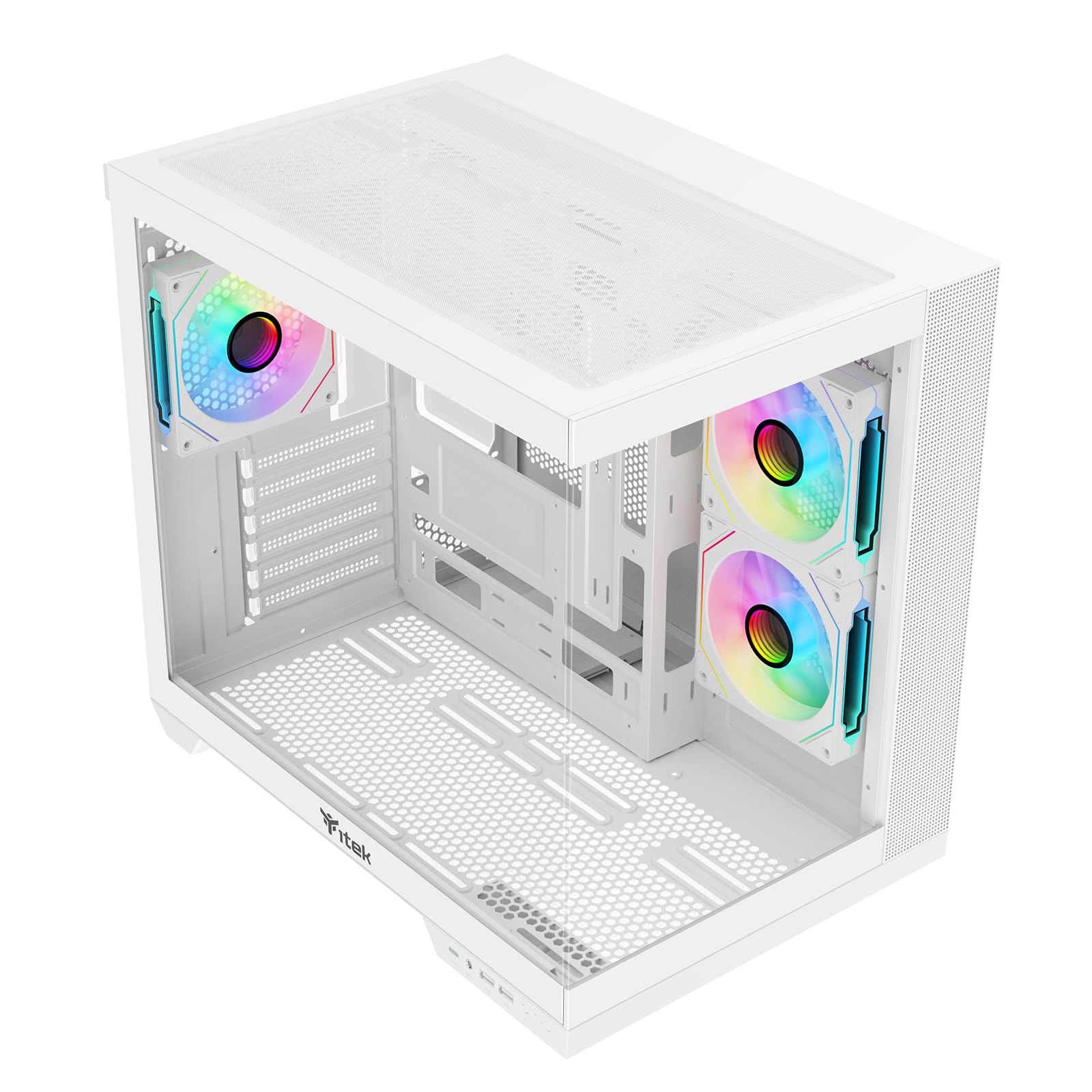 Itek Case Gaming DARK CAVE DS ATX White Edition, 3 Ventole da 12cm ARGB, 2x USB3, 1x Type-C, Vetro Temperato Frontale e Laterale
