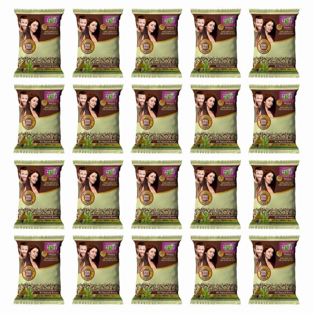 Sterling Naturals Megha Mehandi Hair Colour for Women & Men, Henna Based Mehndi, Organic Hair Dye Without Chemicals and Ammonia, Brown, 10 g (Pack of 20)