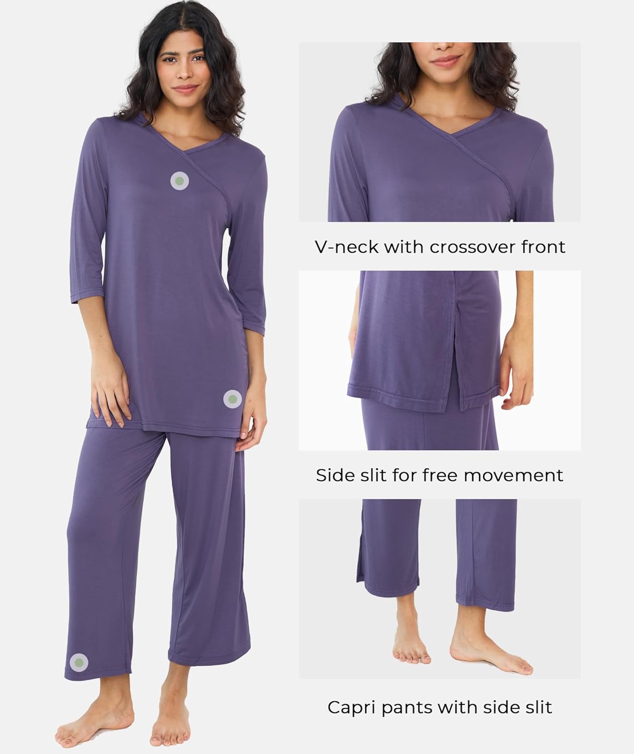 GYS Bamboo Viscose Capri Pajamas for Women Set, 3/4 Sleeve Long Shirts and Capri Pants Lounge Sets, Soft Sleepwear PJs Set - Image 4