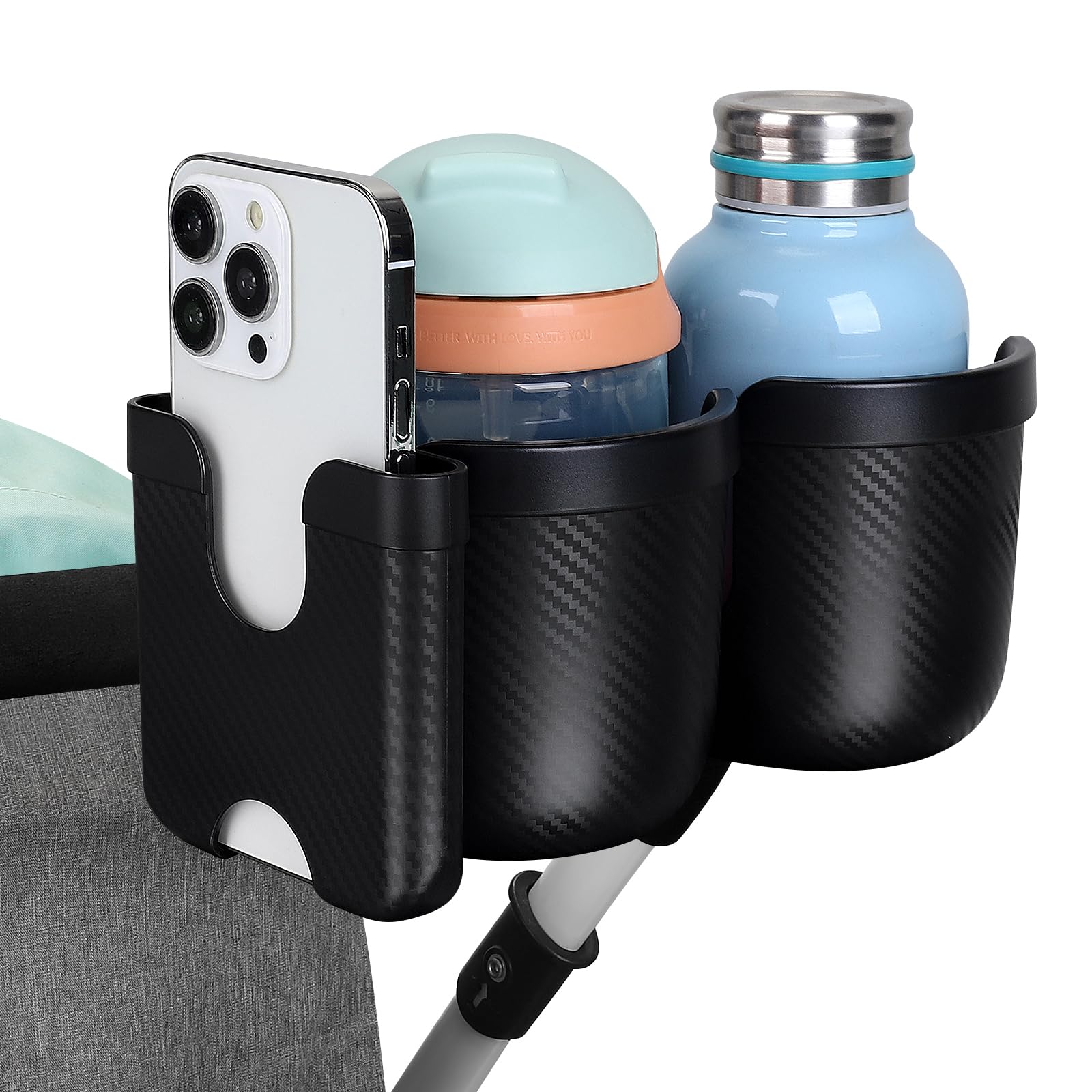Accmor Portabicchieri per passeggino con supporto per telefono, portabicchieri per bicicletta, portabicchieri universale per passeggini Uppababy Nuna, portabevande 2 in 1 per deambulatori, sedie a