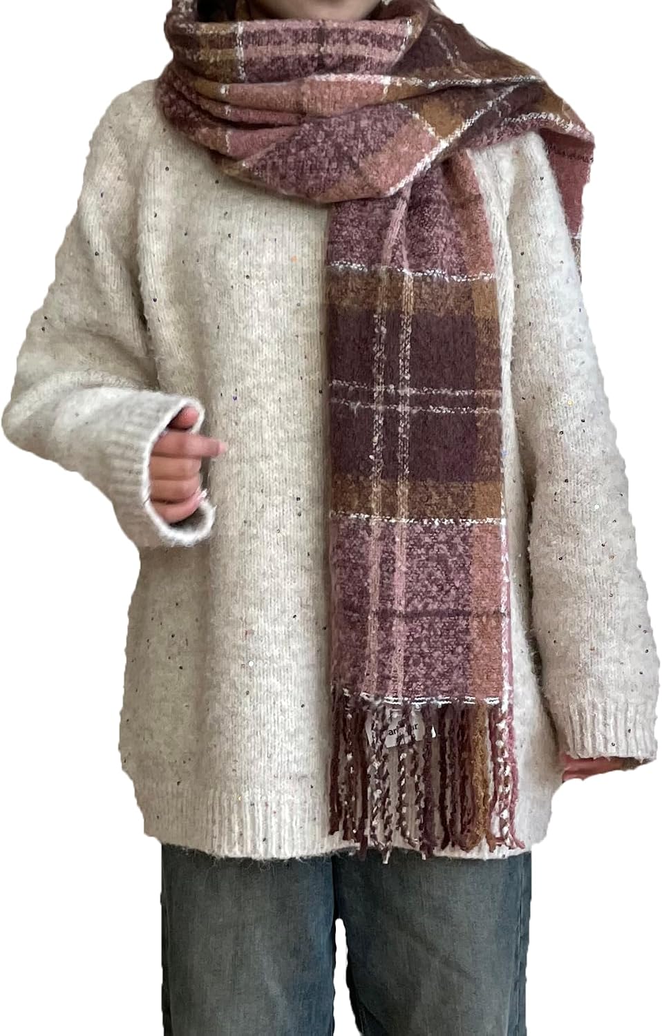 Women’s Plaid Tartan Scarf Soft Cashmere Feel Shawl Wrap Tassels Cozy Cold Weather Accessory for Fall & Winter