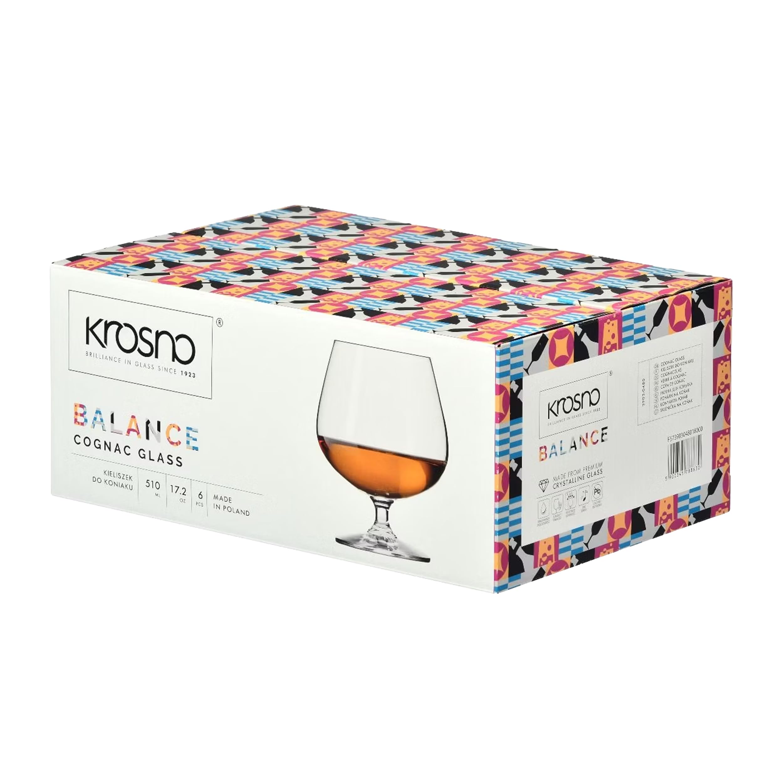 Krosno Brandy - Juego de 6 vasos de coñac, colección Balance, ideales para beber alcohol, vidrio sin plomo, apto para lavavajillas, fabricado en Europa
