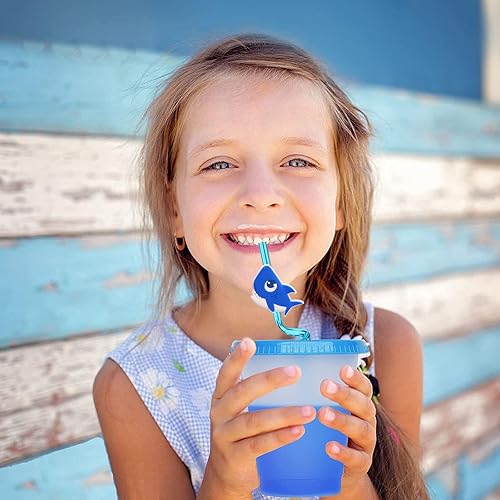 Miniatura 5 de 24 popotes de plástico reutilizables para niños y niñas, bebés, para natación, temática de tiburón océano, suministros de fiesta de cumpleaños,