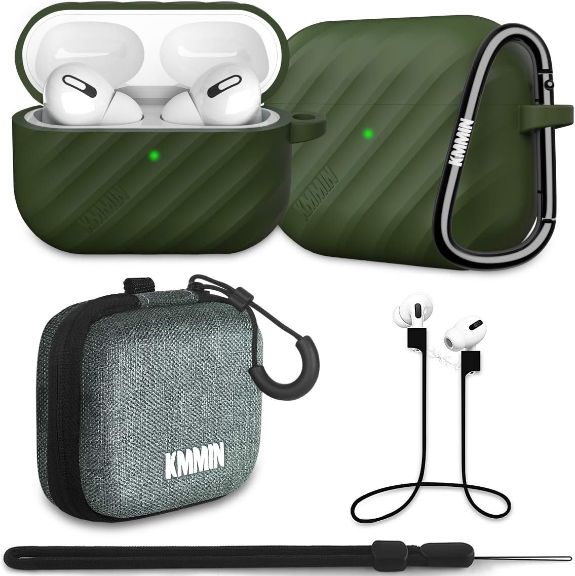 AirPods Pro Case, KMMIN Protective Silicone Case Cover for Apple Airpod Pro Charging Case Shockproof Scratch-Resistant Unique Twill Texture AirPods Pro Accessories with Hook Anti-Lost Grips Lanyard Storage Case