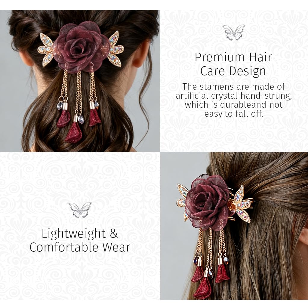 ZIBUYU Flower Hair Pins with Tassel French Accessories for Women Girls Vintage Floral Wedding Performance Daily Style