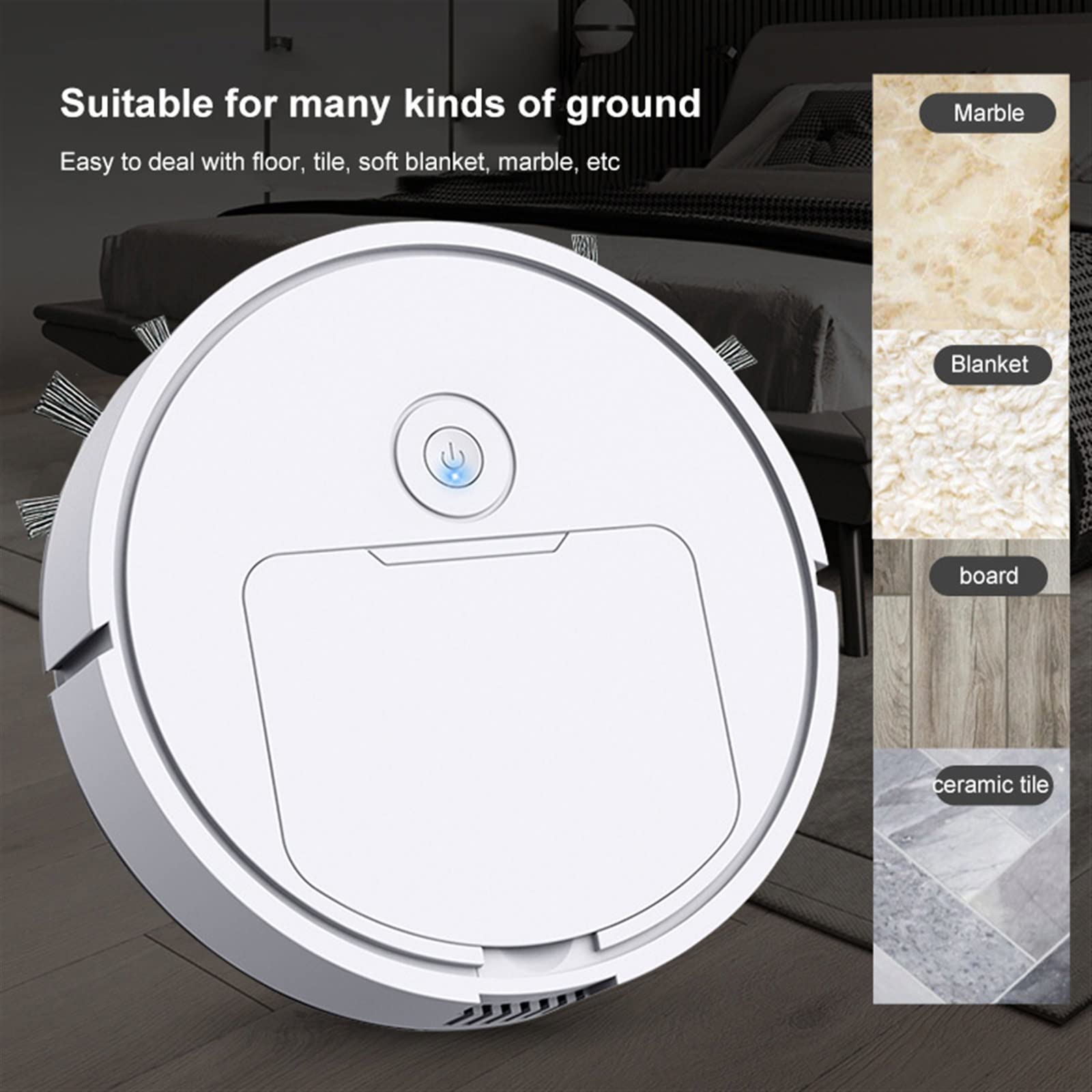 Robot aspirapolvere 3 in 1 Smart Sweeping Robot Home Sweeper e aspirapolvere senza fili Aspirapolvere per peli di animali domestici Robot da pavimento (bianco)
