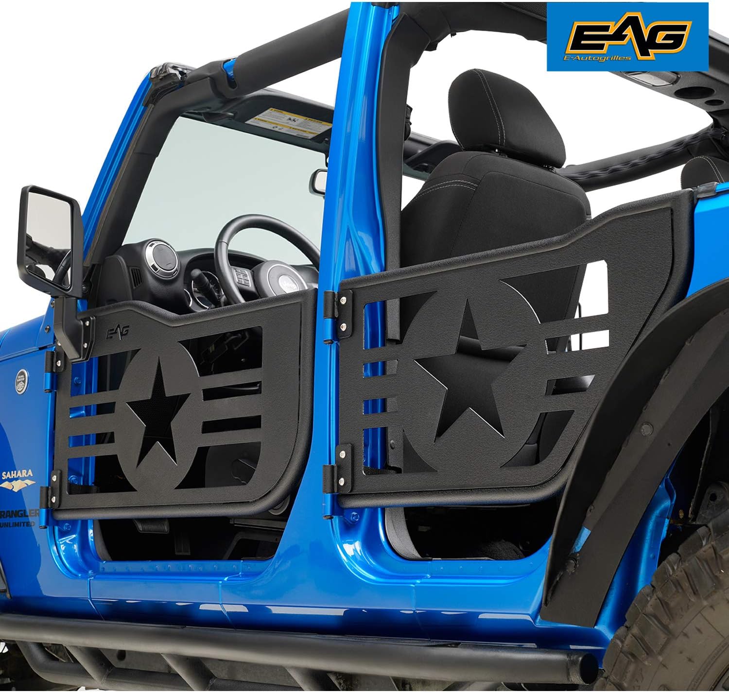 EAG Military Star Tubular 4 Door with Side View Mirror Fit for 07-18 Wrangler JK 4 Door Only